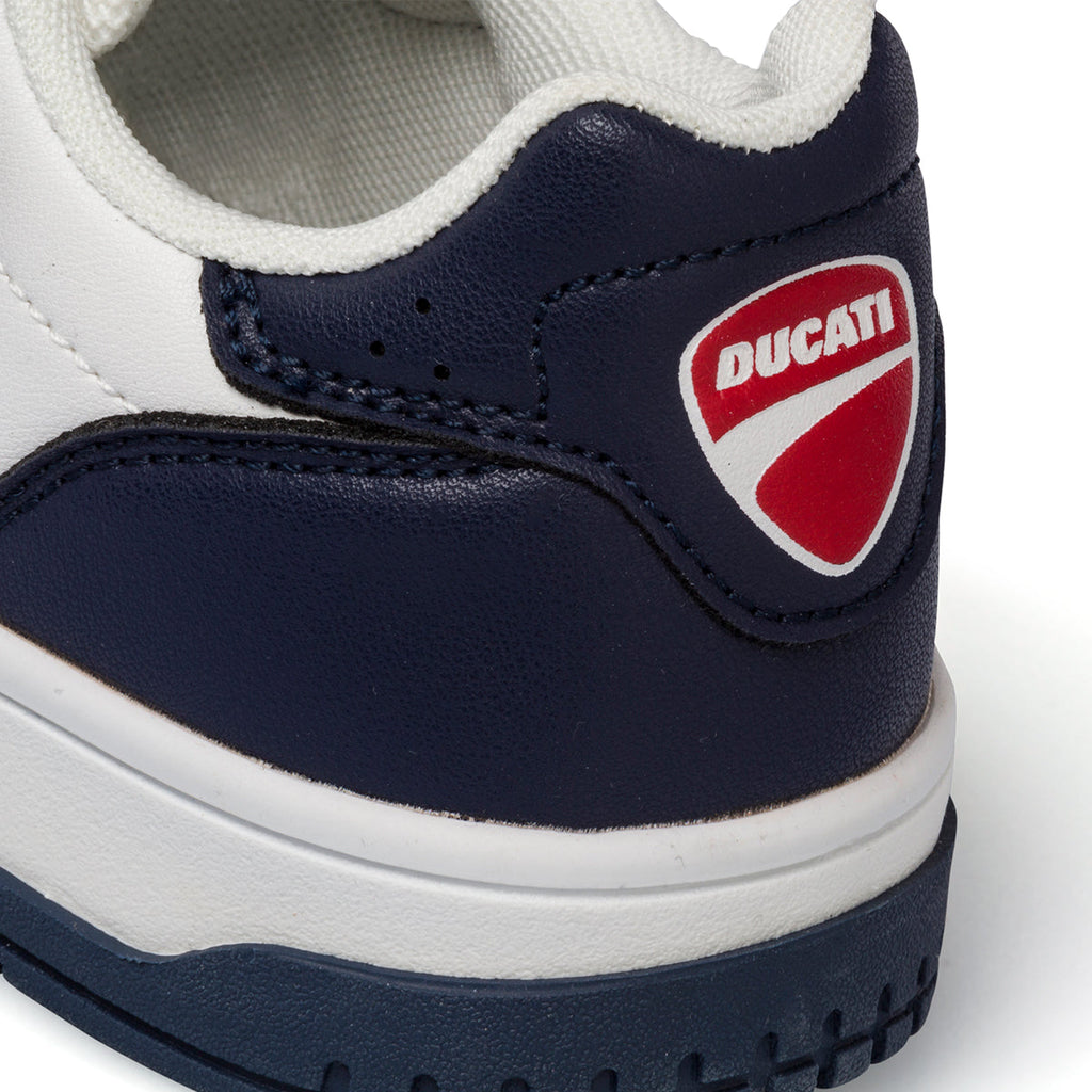 Sneakers bianche e blu da bambino con logo sul tallone Ducati