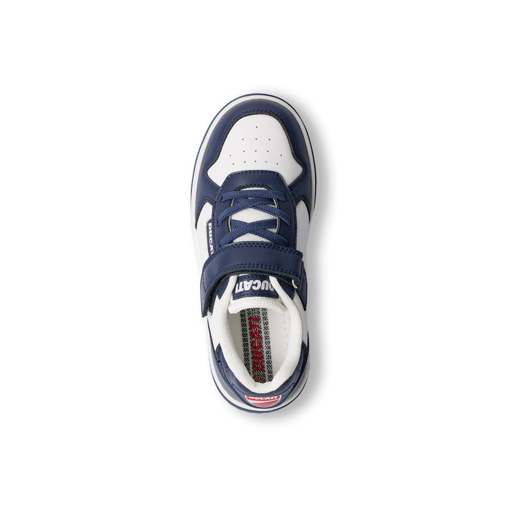 Sneakers bianche e blu da bambino con logo sul tallone Ducati