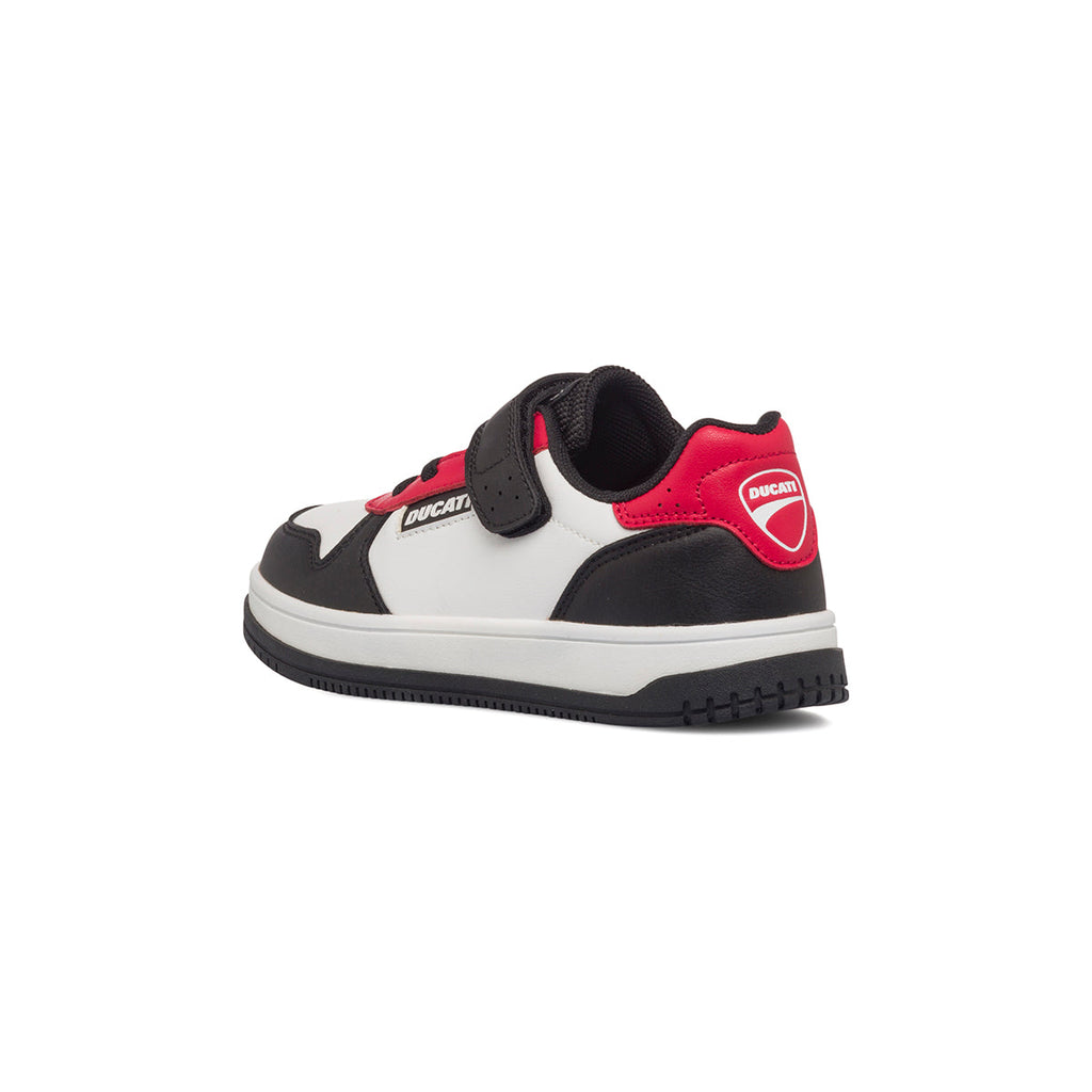 Sneakers bianche e nere da bambino con logo sul tallone Ducati