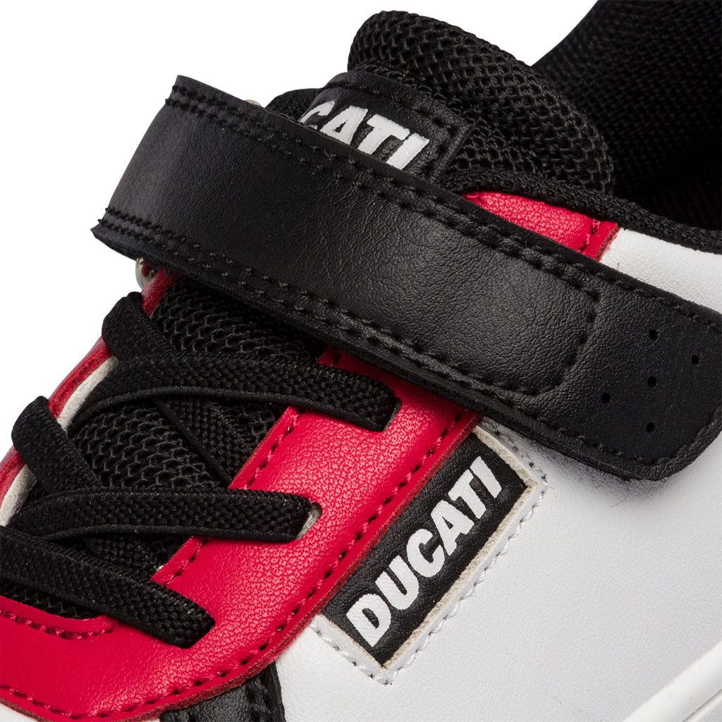 Sneakers bianche e nere da bambino con logo sul tallone Ducati