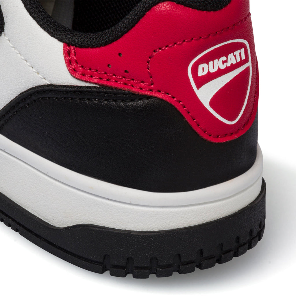 Sneakers bianche e nere da bambino con logo sul tallone Ducati