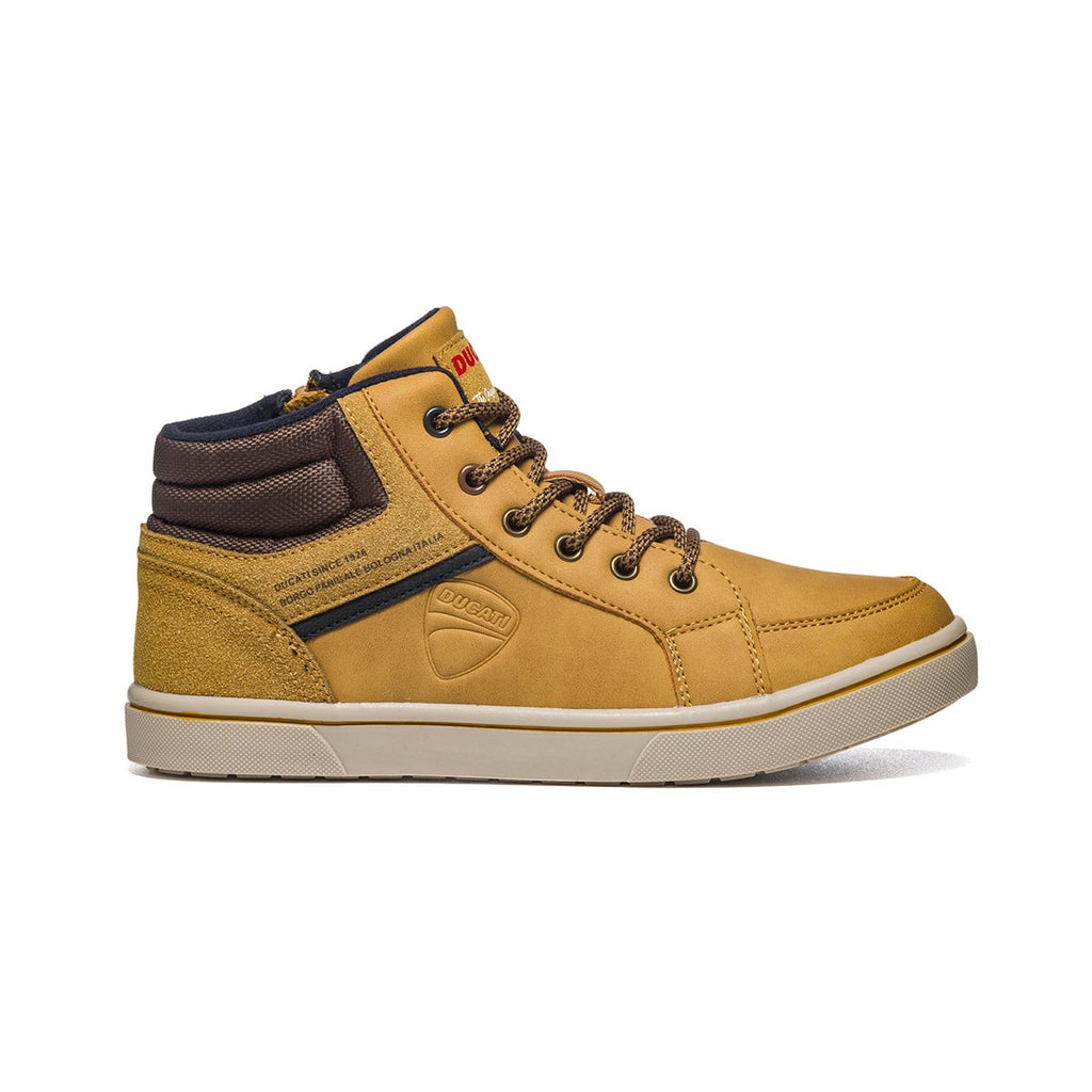 Sneakers alte marroni con colletto imbottito e logo laterale Ducati