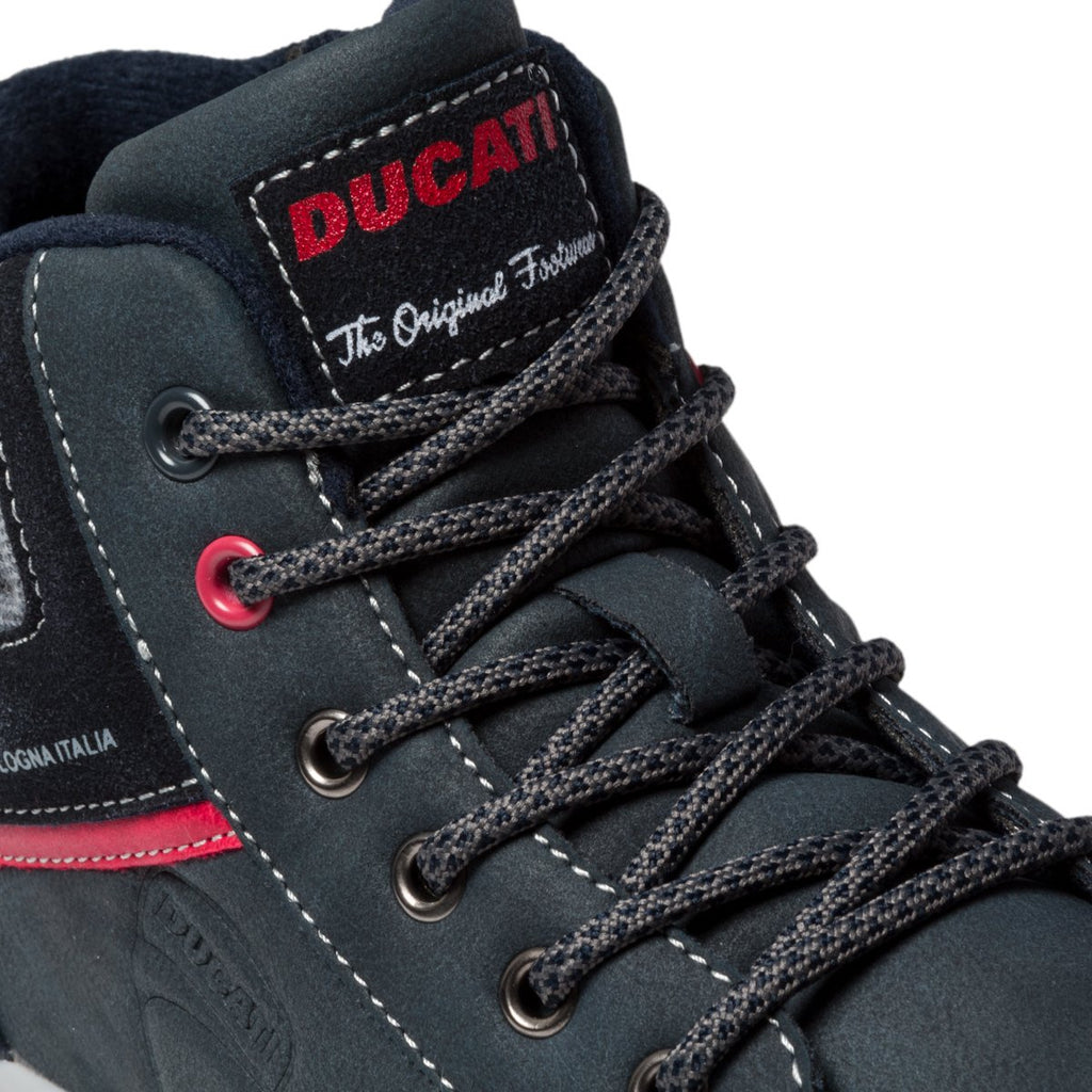 Sneakers alte blu navy con colletto imbottito e logo laterale Ducati