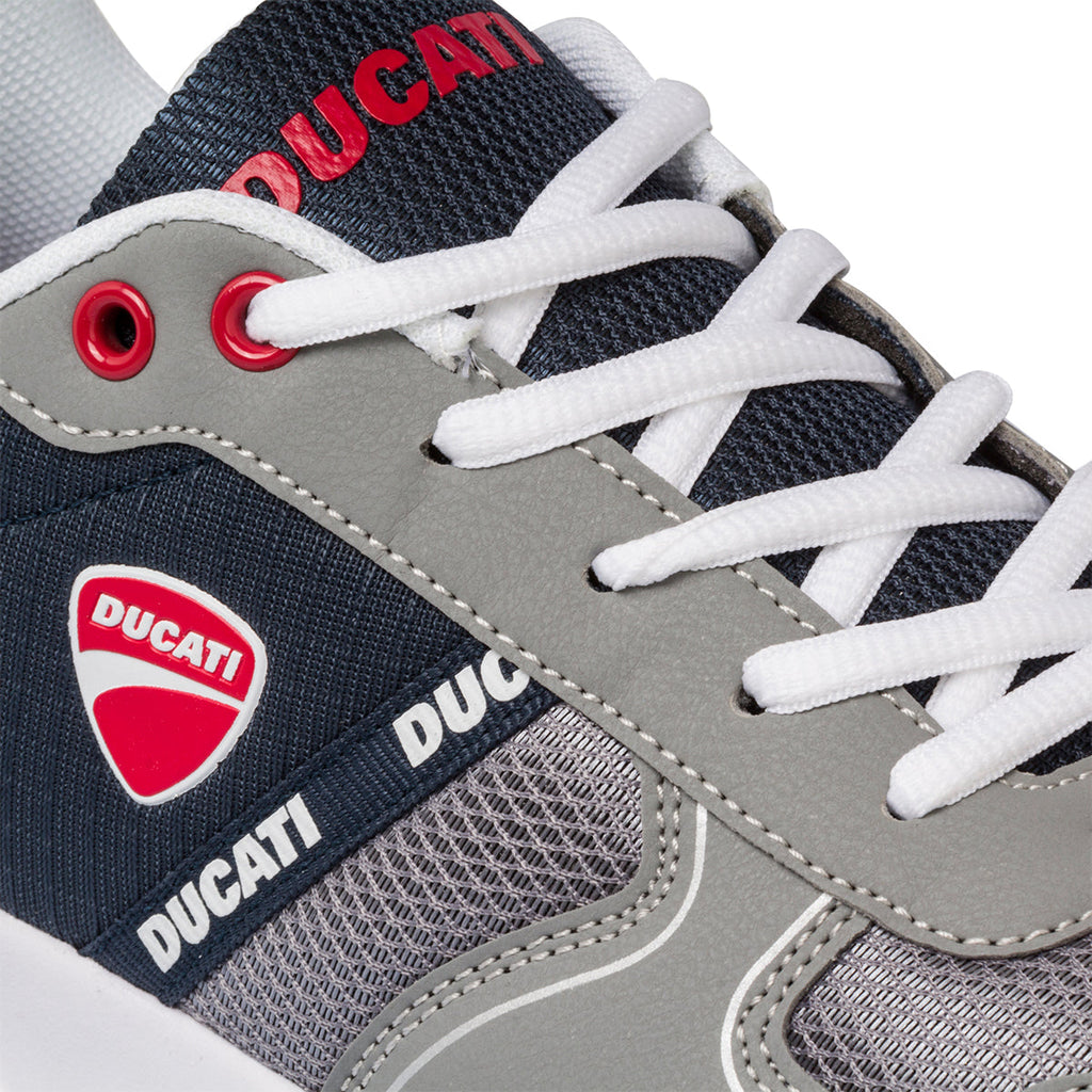 Sneakers grigie e blu da bambino con logo laterale Ducati