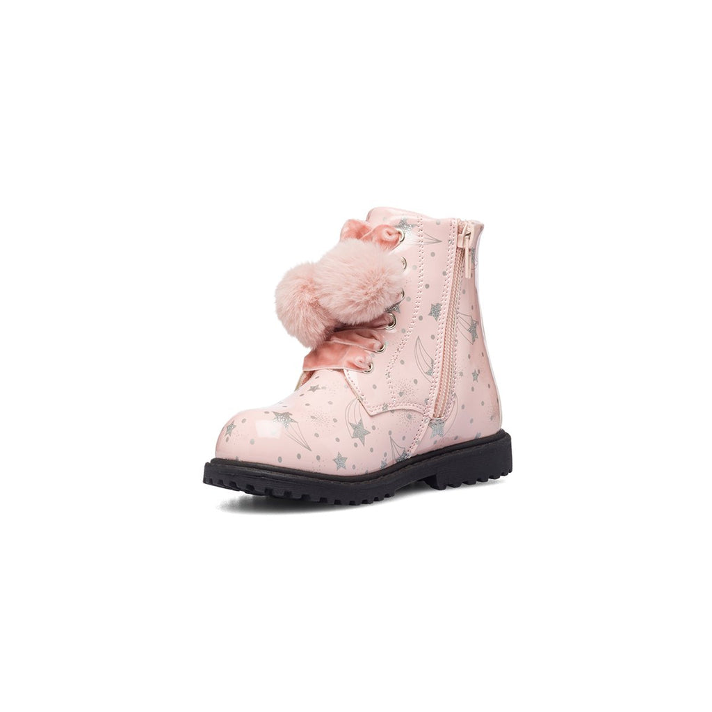 Anfibi rosa effetto vernice con pompon Le scarpe di Alice