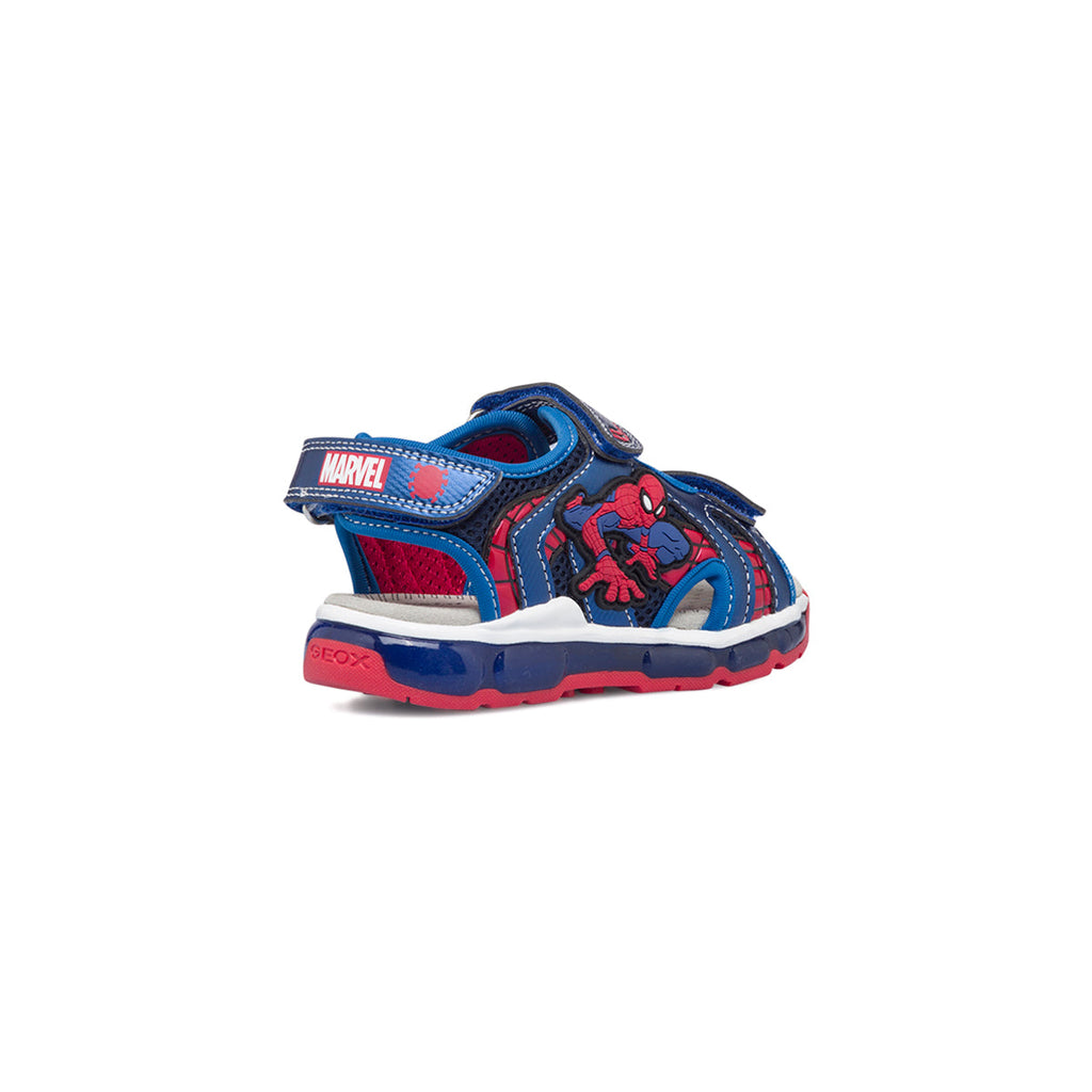 Sandali primi passi blu da bambino con luci nella suola e stampa Spiderman Geox Android