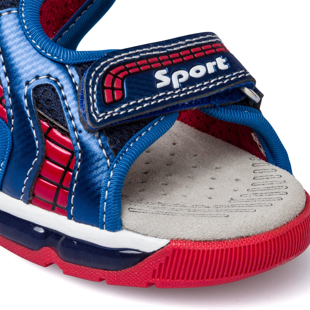 Sandali primi passi blu da bambino con luci nella suola e stampa Spiderman Geox Android