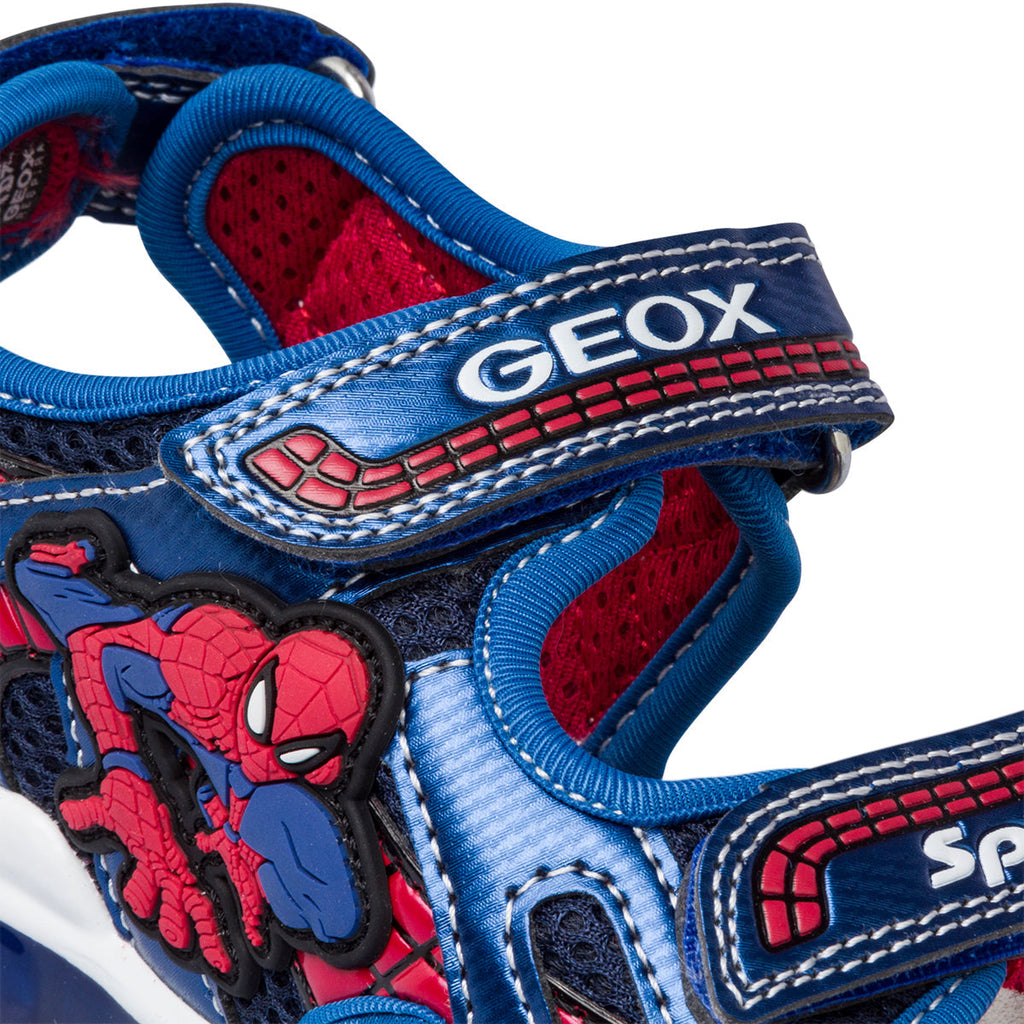 Sandali primi passi blu da bambino con luci nella suola e stampa Spiderman Geox Android