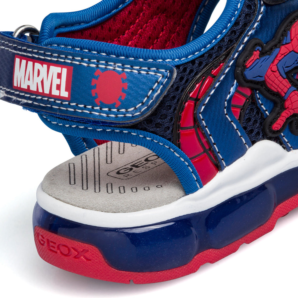 Sandali primi passi blu da bambino con luci nella suola e stampa Spiderman Geox Android