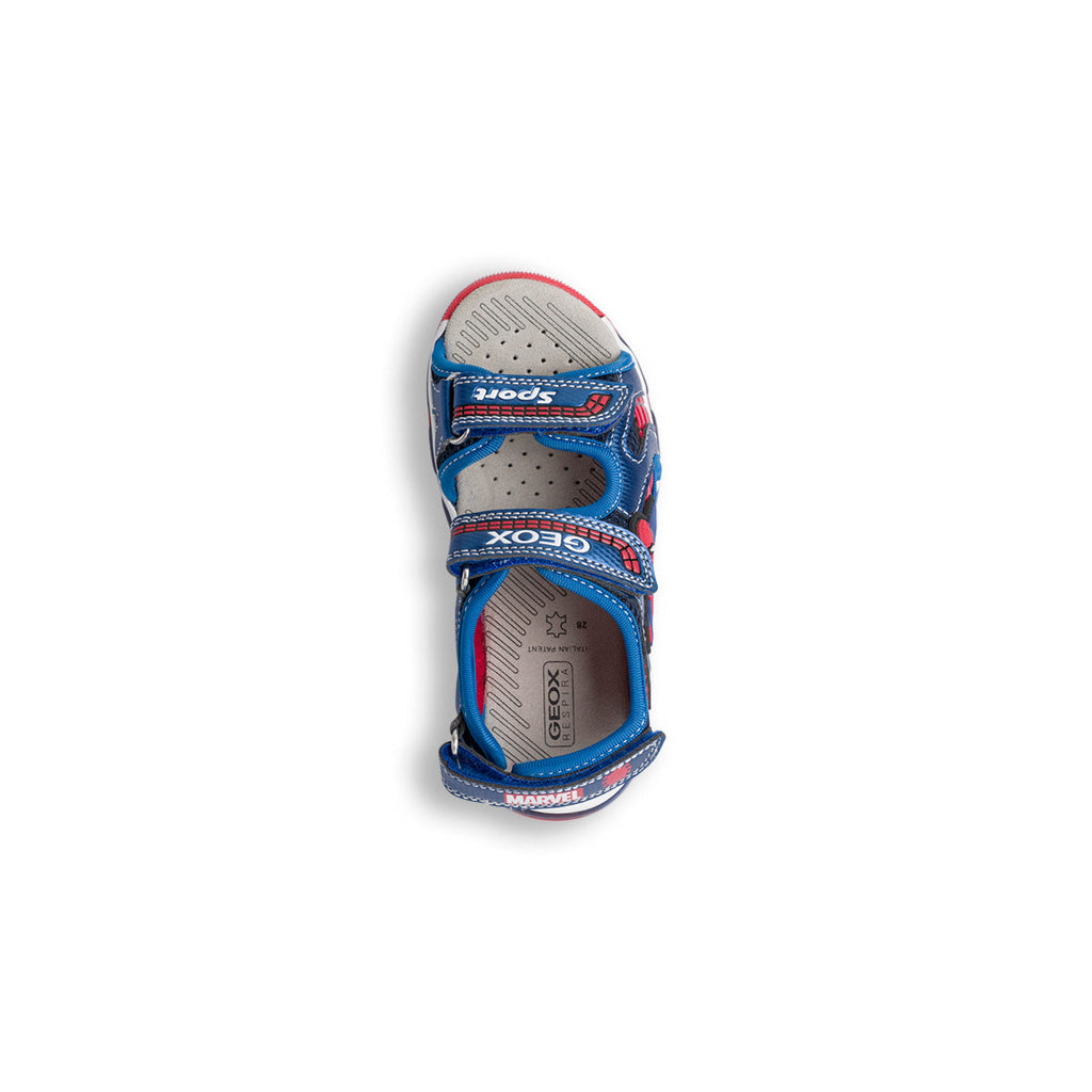 Sandali primi passi blu da bambino con luci nella suola e stampa Spiderman Geox Android