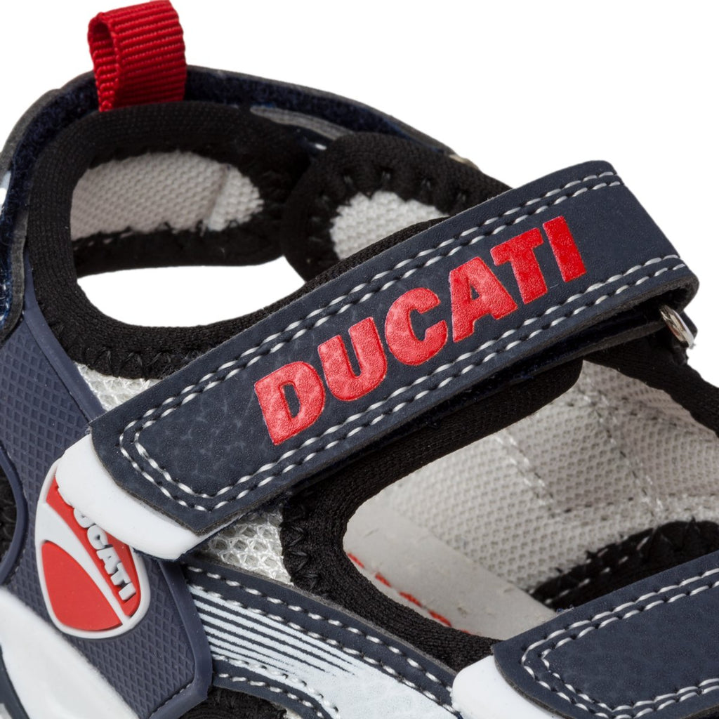 Sandali blu e bianchi con logo laterale Ducati