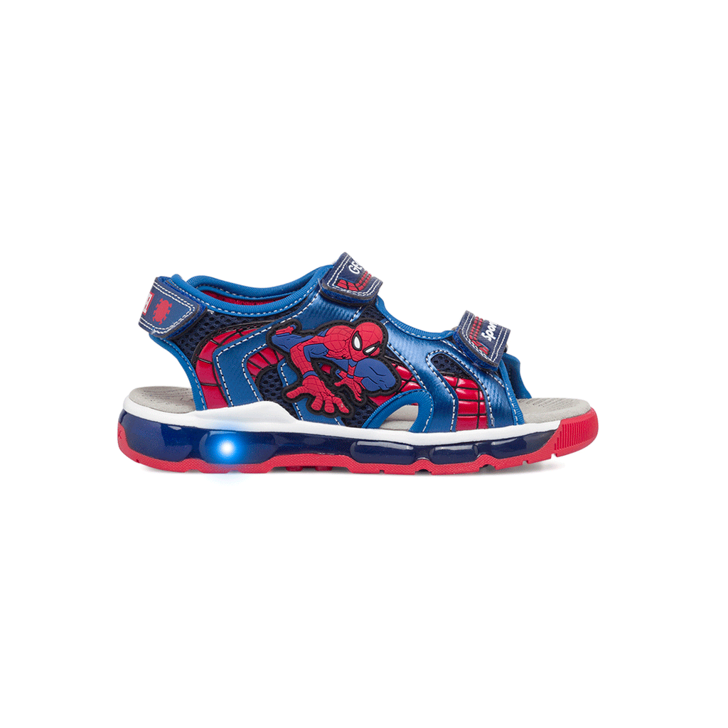 Sandali blu da bambino con luci nella suola e stampa Spiderman Geox Android