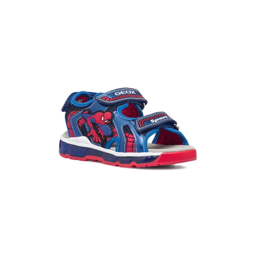 Sandali blu da bambino con luci nella suola e stampa Spiderman Geox Android