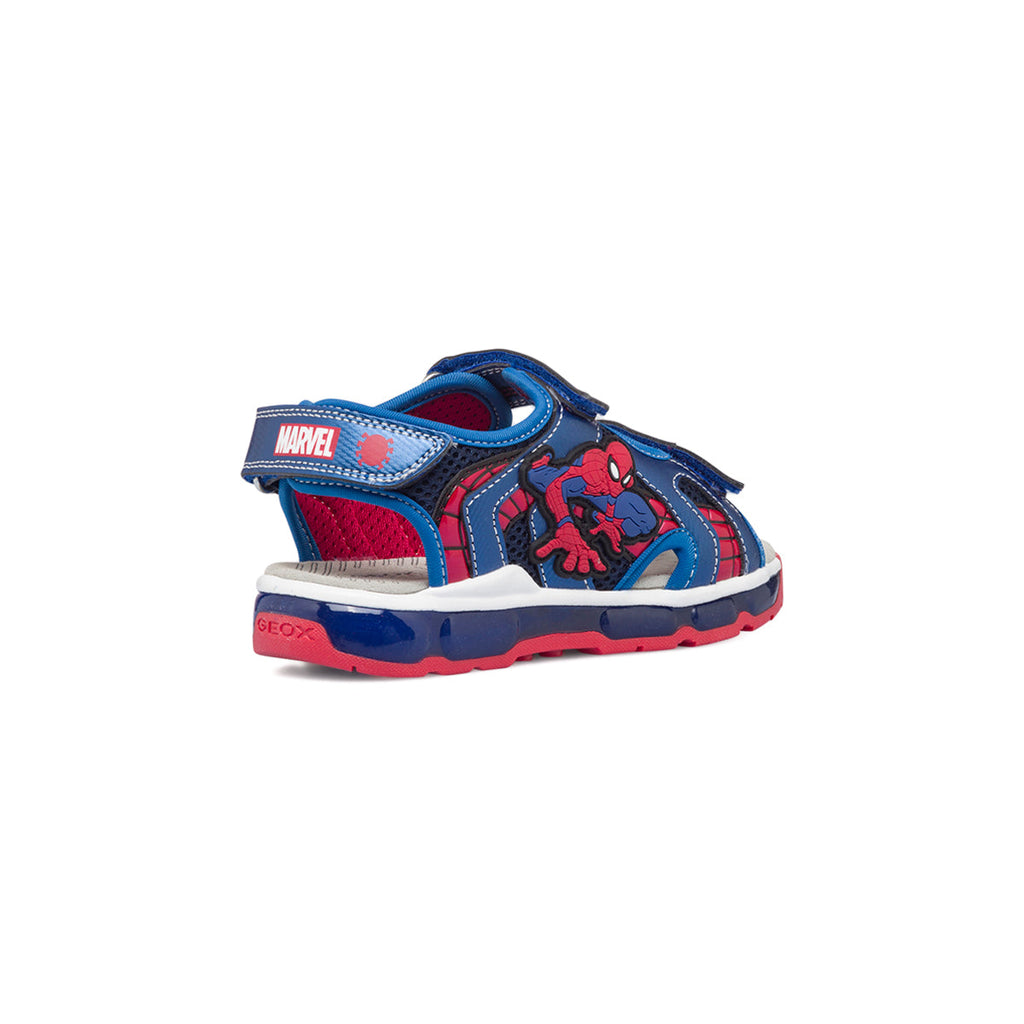 Sandali blu da bambino con luci nella suola e stampa Spiderman Geox Android