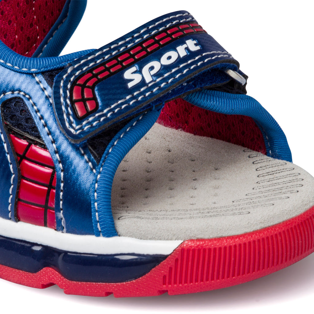 Sandali blu da bambino con luci nella suola e stampa Spiderman Geox Android
