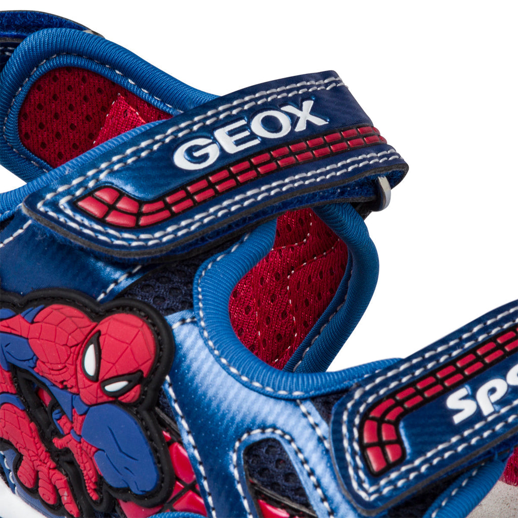 Sandali blu da bambino con luci nella suola e stampa Spiderman Geox Android