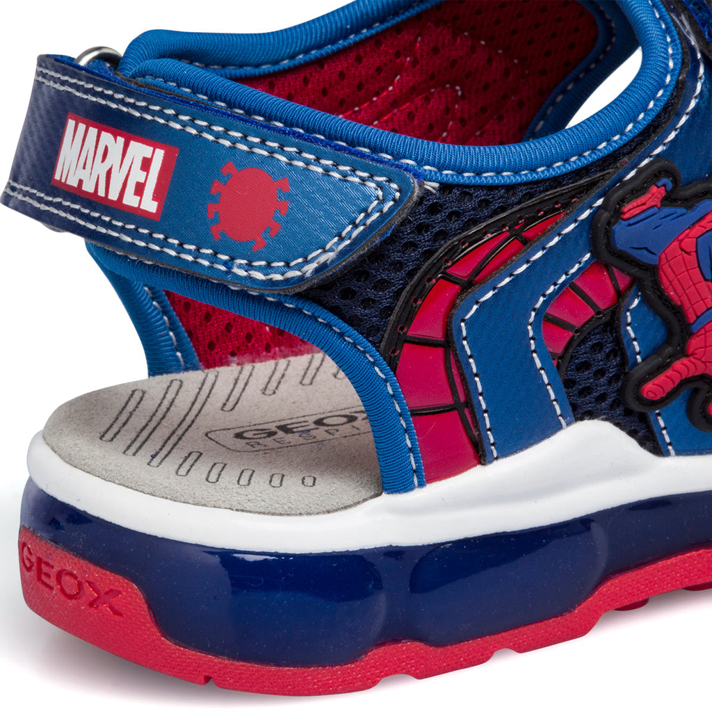 Sandali blu da bambino con luci nella suola e stampa Spiderman Geox Android