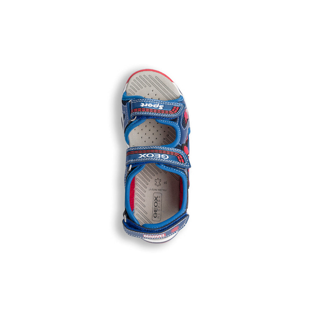 Sandali blu da bambino con luci nella suola e stampa Spiderman Geox Android