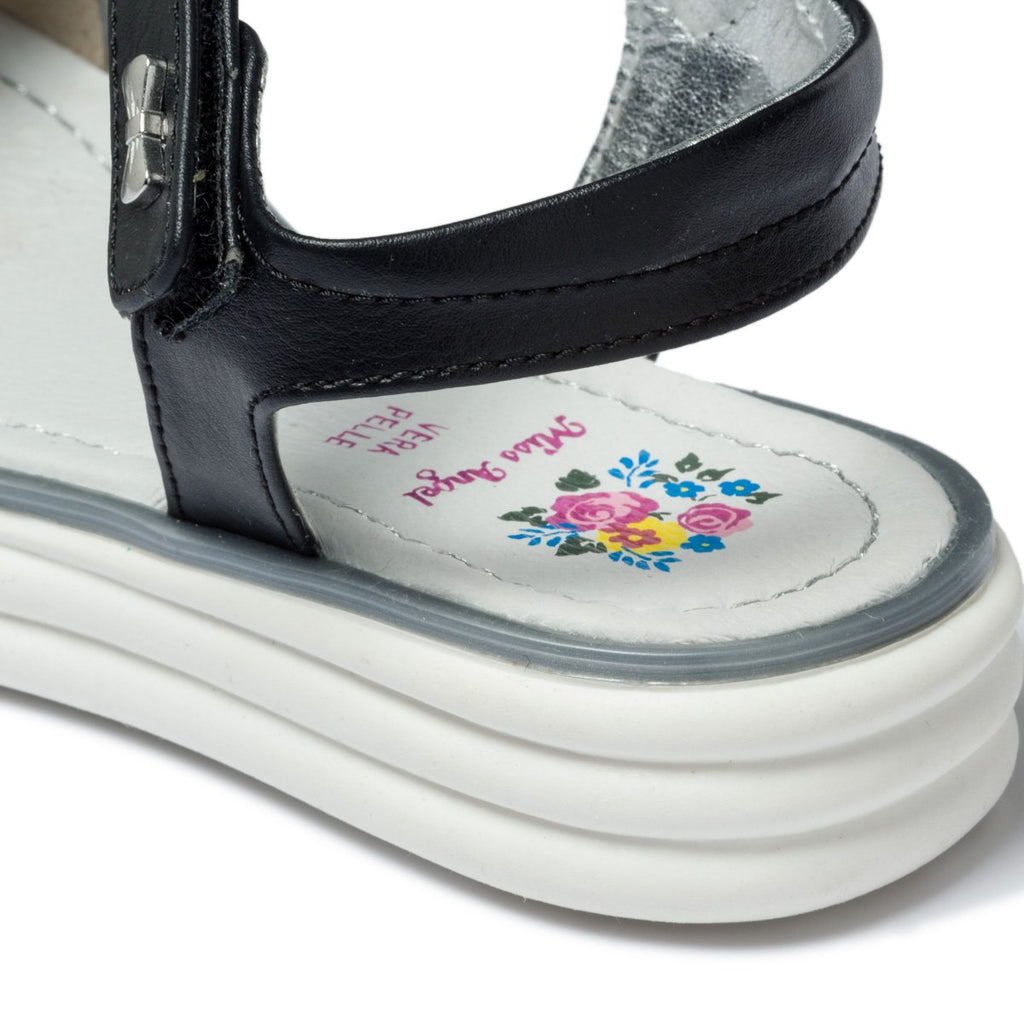 Sandali neri con fiori decorativi sulla fascia Miss Angel