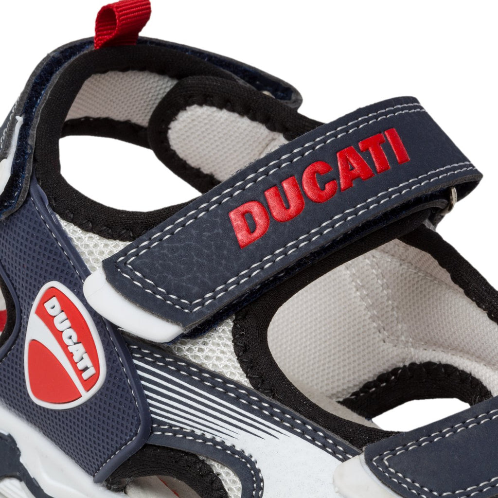 Sandali blu e bianchi con logo laterale Ducati