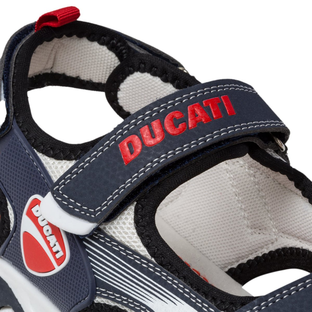 Sandali blu e bianchi con logo laterale Ducati