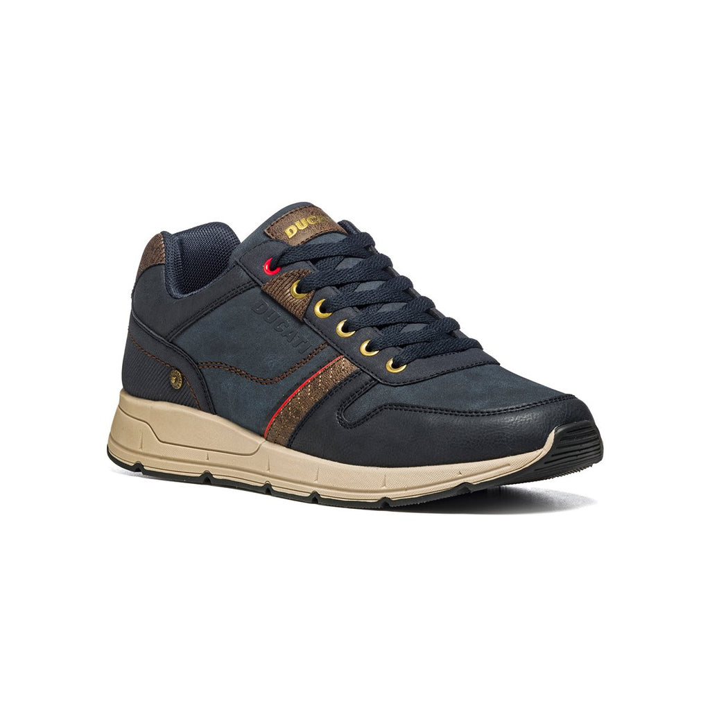 Sneakers blu navy con cuciture a contrasto e dettagli marroni Ducati