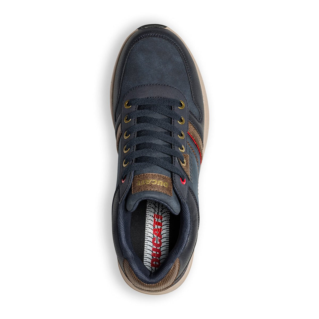 Sneakers blu navy con cuciture a contrasto e dettagli marroni Ducati