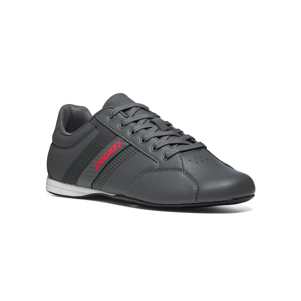 Sneakers grigie con dettagli traforati e logo laterale Ducati