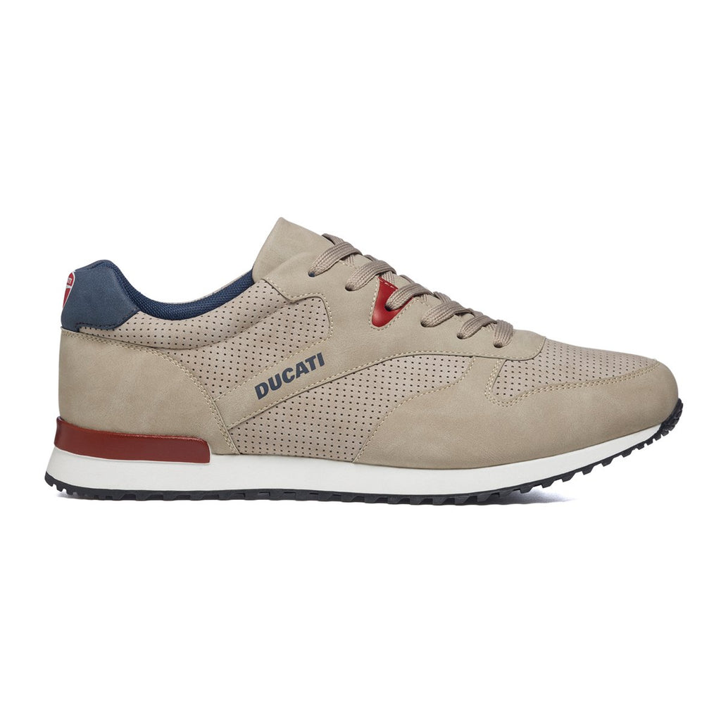 Sneakers beige con dettagli traforati e patch logo Ducati