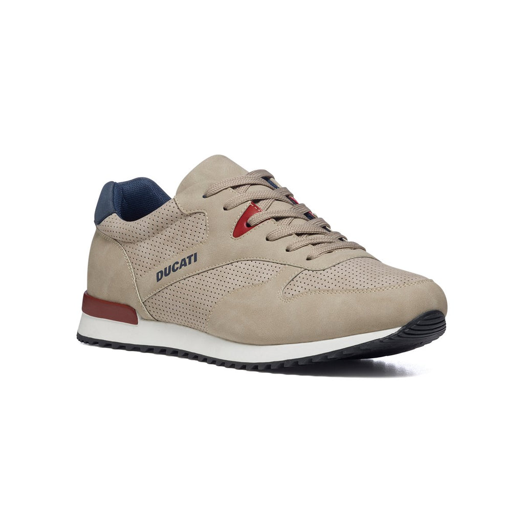 Sneakers beige con dettagli traforati e patch logo Ducati