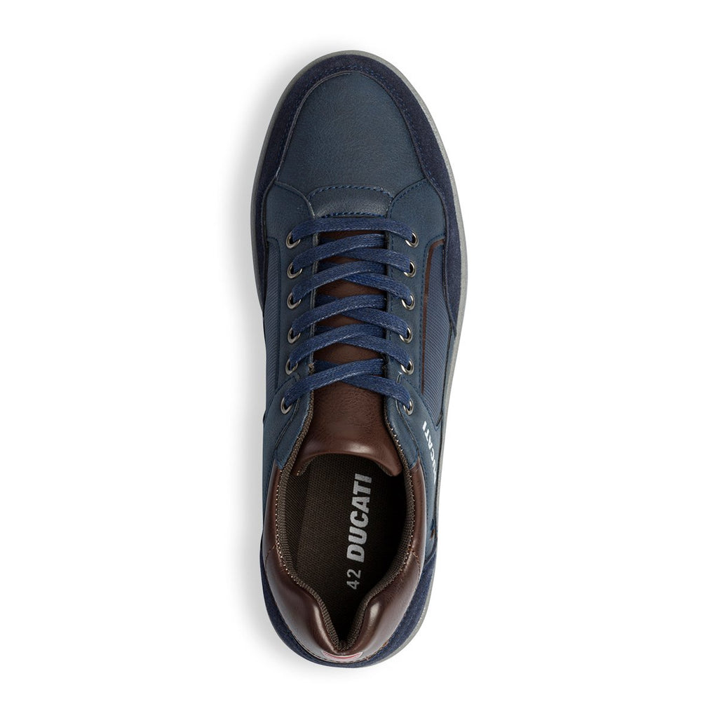 Sneakers blu e marroni con logo sul tallone Ducati