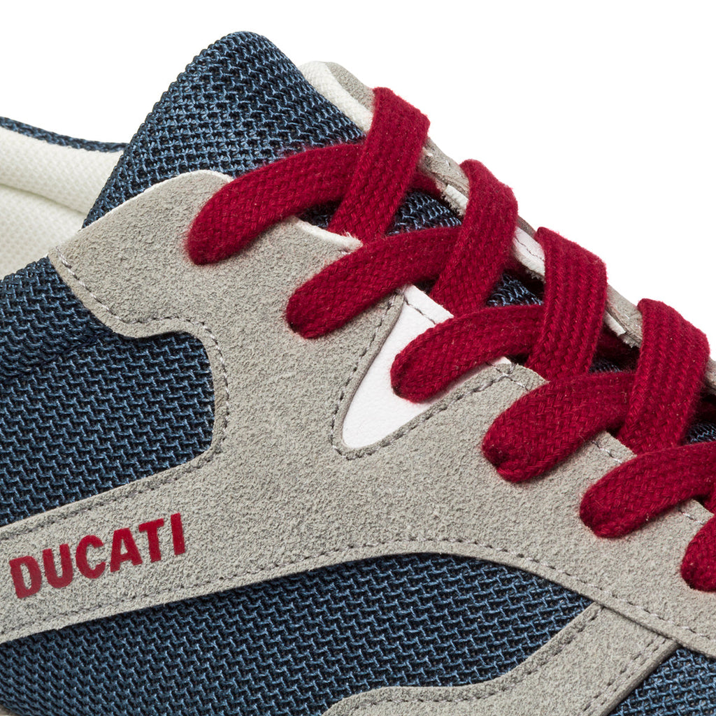 Sneakers grigie e blu da uomo con logo sul tallone Ducati