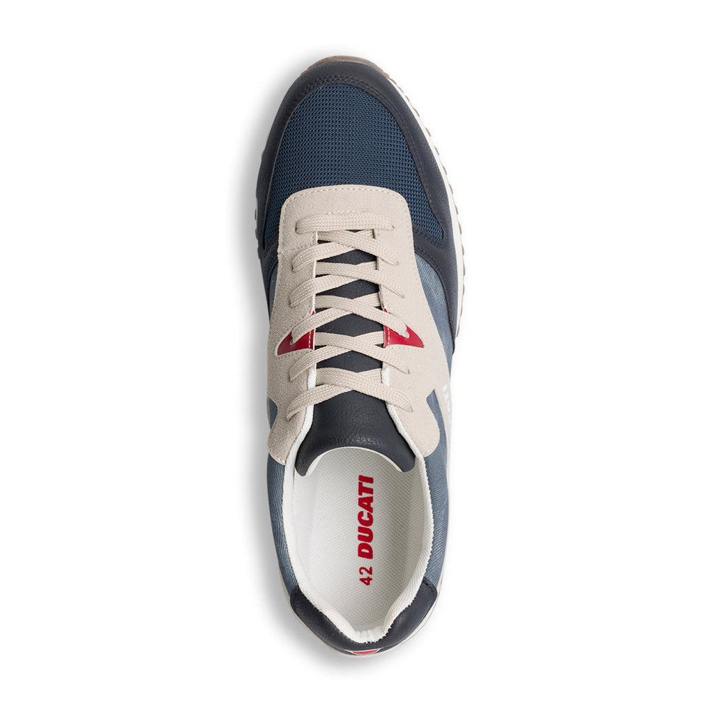 Sneakers blu e grigie da uomo con logo laterale Ducati