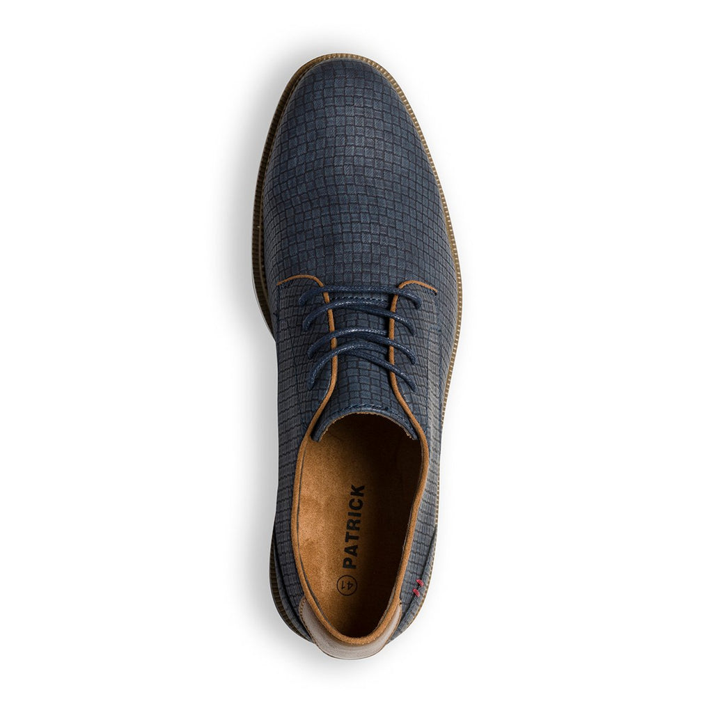 Stringate blu in similpelle martellata con allacciatura Derby Patrick
