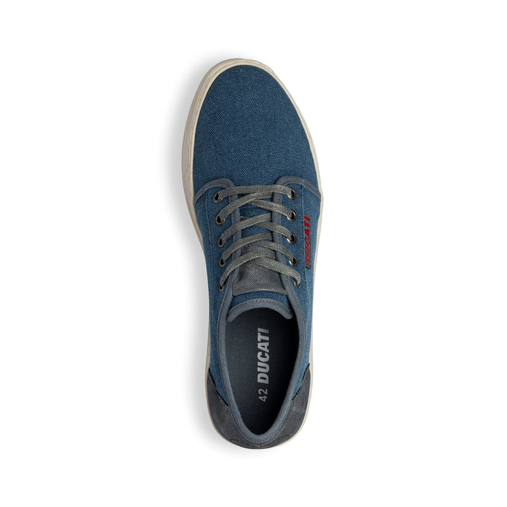 Sneakers blu in tessuto da uomo con logo laterale Ducati