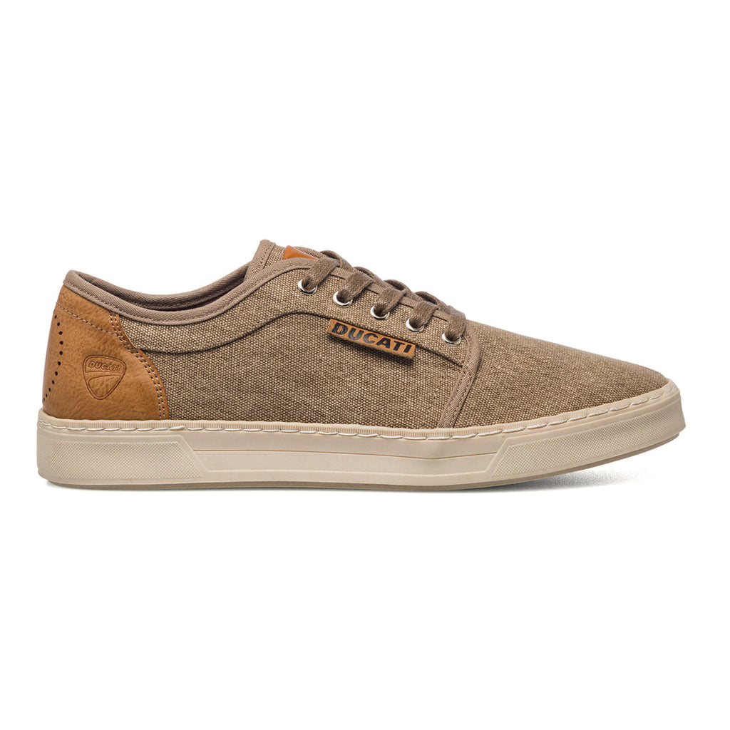 Sneakers beige in tessuto da uomo con logo laterale Ducati