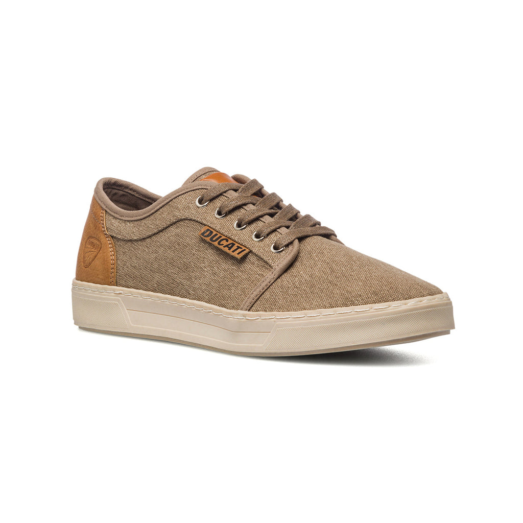 Sneakers beige in tessuto da uomo con logo laterale Ducati