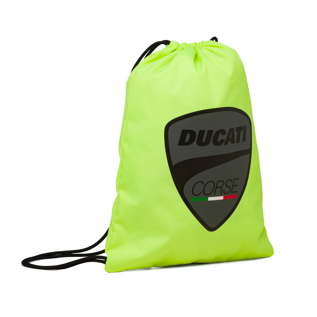 Sacca da palestra giallo fluo con badge Ducati Corse