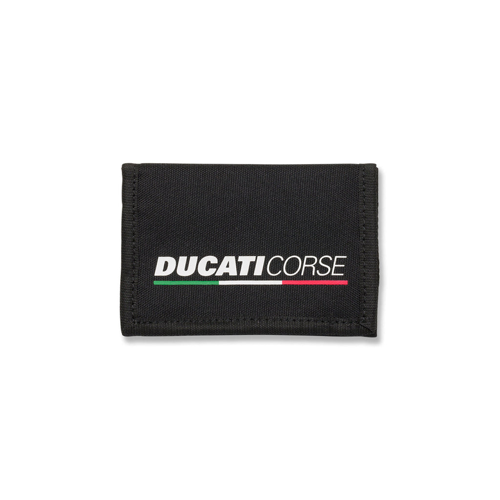 Portafoglio nero in tessuto con logo Ducati Corse