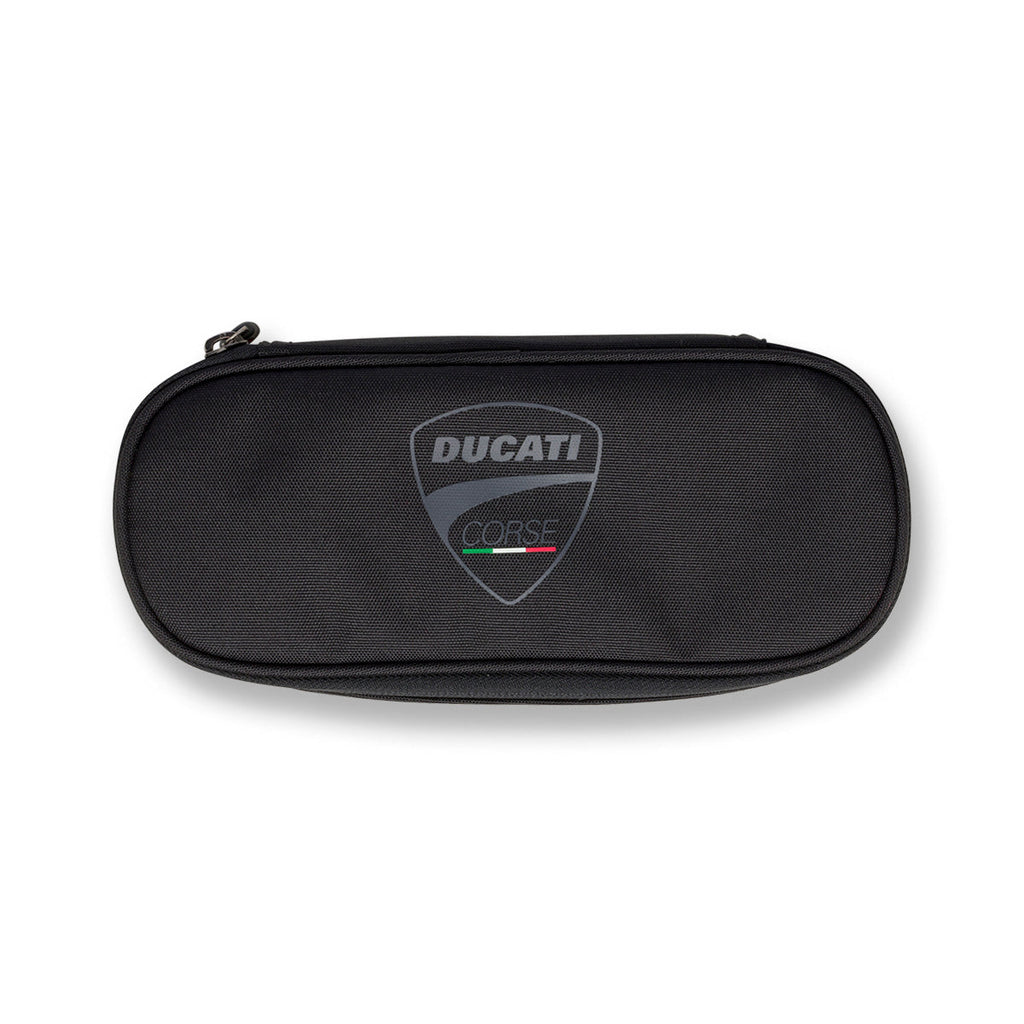 Astuccio ovale nero in tessuto con badge Ducati Corse