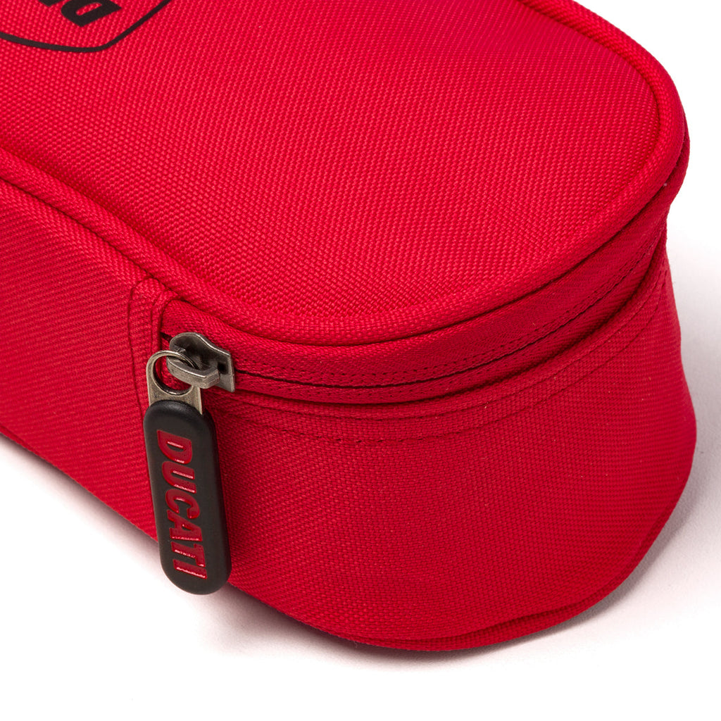 Astuccio ovale rosso in tessuto con badge Ducati Corse