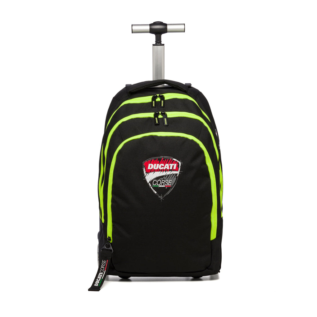 Zaino trolley da scuola nero con dettagli fluo Ducati Corse