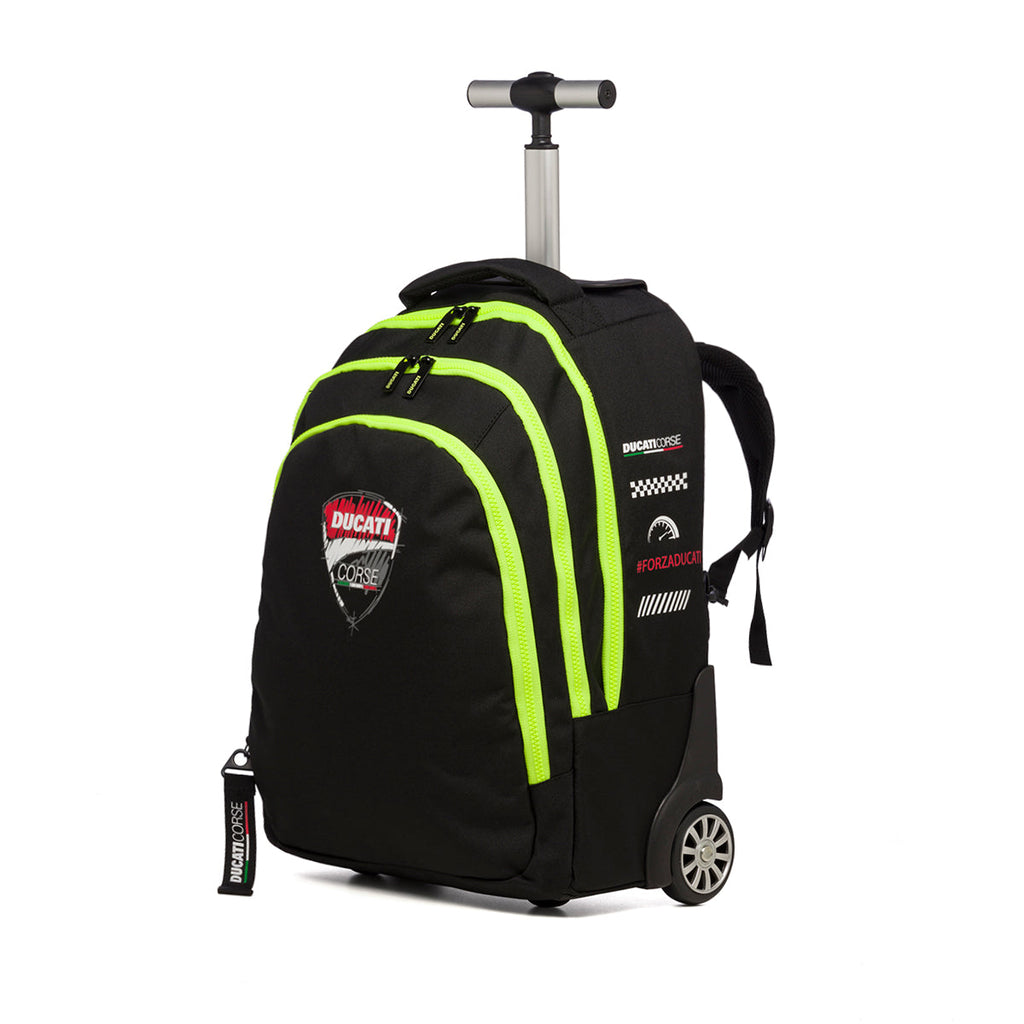 Zaino trolley da scuola nero con dettagli fluo Ducati Corse