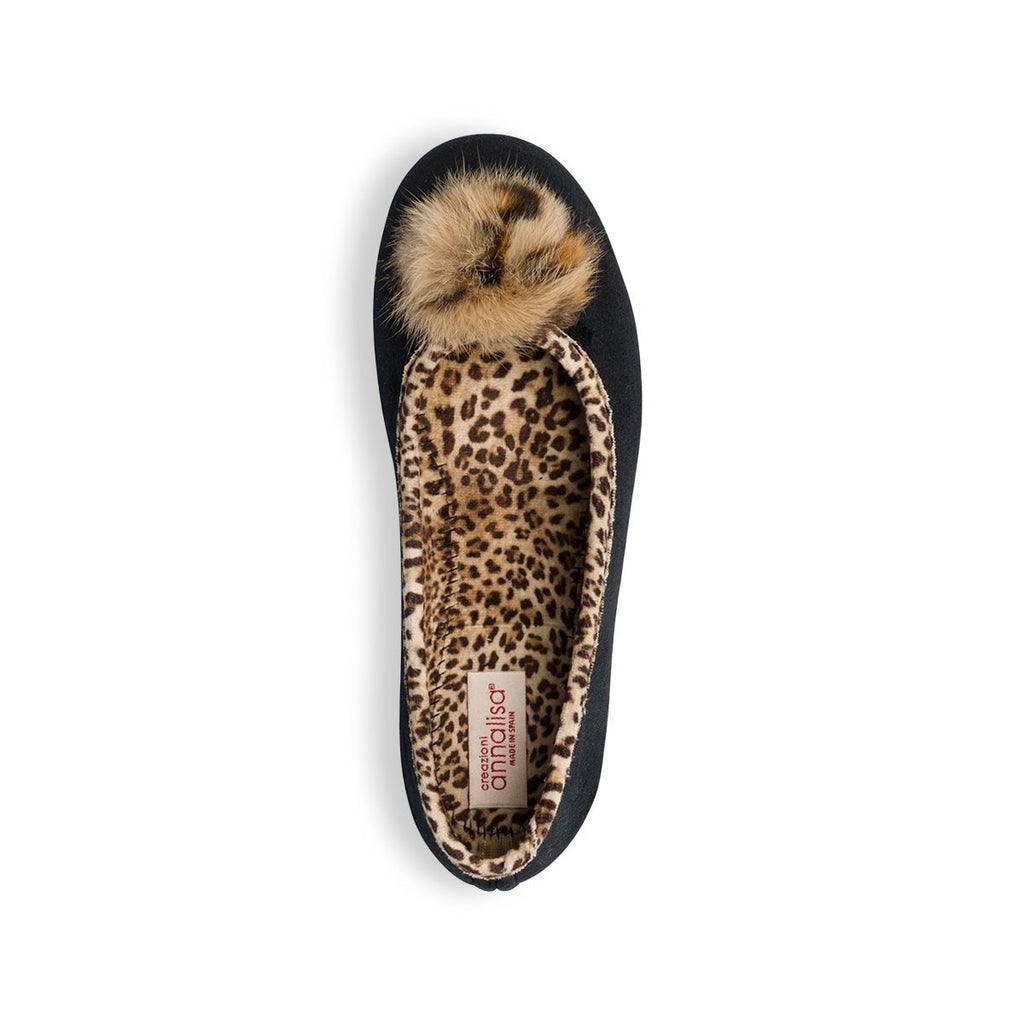 Ballerine nere in tessuto con profili animalier Annalisa Grenoble