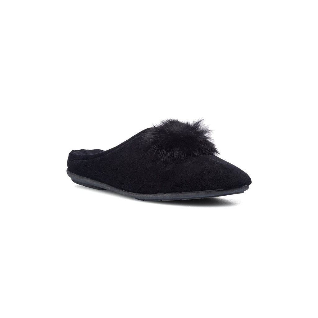 Pantofole da donna nere in tessuto con ponpon Annalisa Grenoble