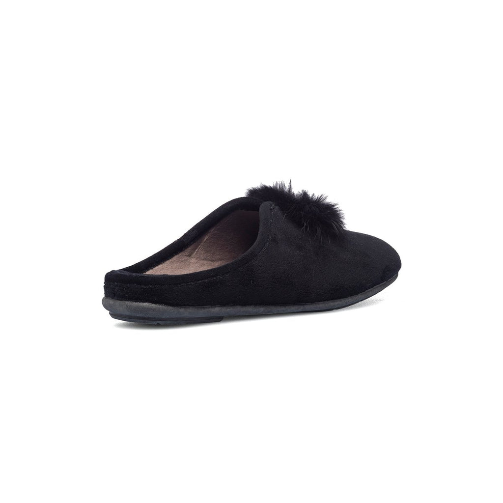 Pantofole da donna nere in tessuto con ponpon Annalisa Grenoble