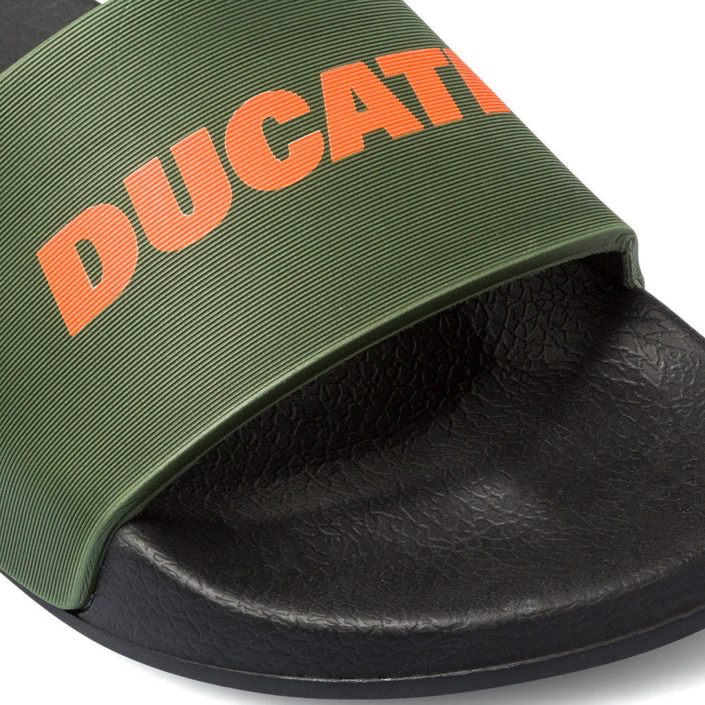 Ciabatte da uomo verde militare con logo a contrasto Ducati