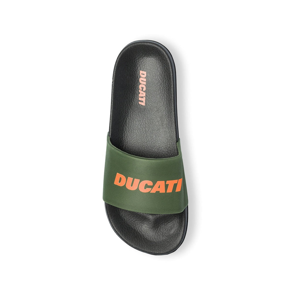 Ciabatte da uomo verde militare con logo a contrasto Ducati