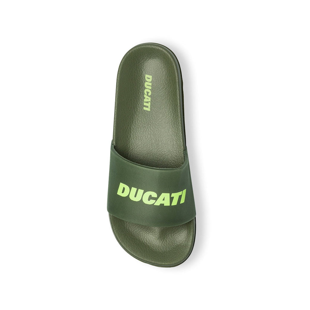 Ciabatte da uomo verde militare con logo a contrasto Ducati