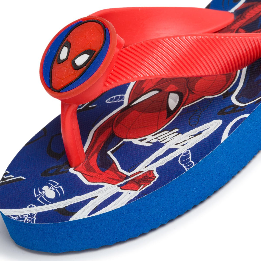 Ciabatte infradito in gomma blu e rosse con stampa Spiderman